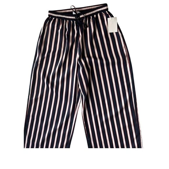 Madisonne Womens Blue Striped Drawstring Wide leg Pants Size S - Picture 12 of 14